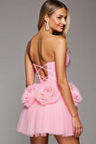 Pink V Neck A Line Floral Short Cocktail Dress