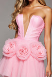 Pink V Neck A Line Floral Short Cocktail Dress