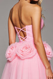 Pink V Neck A Line Floral Short Cocktail Dress