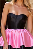 Strapless Black and Pink A Line Homecoming Dress