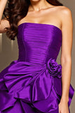 Strapless Ruffled Dark Purple Homecoming Dress with 3D Flowers