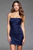 Navy Simple Bodycon Ruched Mini Cocktail Dress