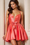 Orange Satin A Line Corset Short Cocktail Dress with Bow
