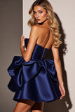 Strapless Navy Satin Homecoming Dress with Ruffles