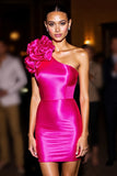 One Shoulder Ruffled Satin Homecoming Dress