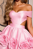 Corset Pink Cut Out Floral Short Cocktail Dress