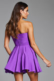 Strapless A Line Purple Homecoming Dress with 3D Flowers