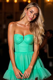Strapless Green A Line Pleated Homecoming Dress