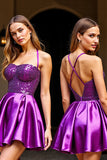 Sparkly A Line Dark Purple Homecoming Dress with Sequins