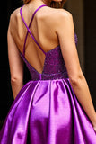 Sparkly A Line Dark Purple Homecoming Dress with Sequins