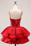 Sparkly Red Tiered Homecoming Dress with Ruffles