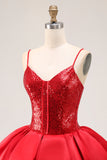 Sparkly Red A-Line Tiered Ruffled Homecoming Dress
