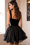 Sparkly Black Satin Corset A Line Short Cocktail Dress