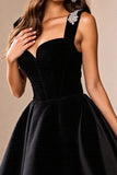 Sparkly Black Satin Corset A Line Short Cocktail Dress