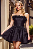 Black A Line Short Homecoming Dress with Fringes