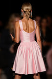 Pink Satin Floral A Line Short Homecoming Dress