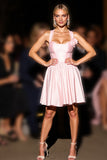Pink Satin Floral A Line Short Homecoming Dress