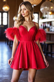 Red Corset Satin Short Homecoming Dress with Fringes