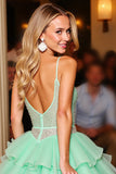 Sparkly Green Tiered Short Cocktail Dress with Ruffles