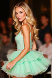 Sparkly Green Tiered Short Cocktail Dress with Ruffles