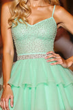 Sparkly Green Tiered Short Cocktail Dress with Ruffles