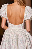 White Corset Floral Short Homecoming Dress with Sleeves