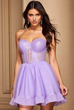 Sparkly Purple Sweetheart Corset Short Homecoming Dress
