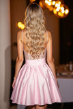 Pink Corset Satin Short Homecoming Dress with Bow