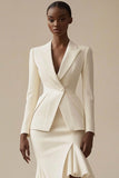Ivory Peak Lapel 2 Piece Midi Work Dress with Ruffles