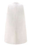 White Satin Bodycon Peak Lapel Mini Work Dress with Cape