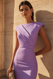 Purple Bodycon Boat Neck Cap Sleeves Short Work Dress