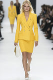 Yellow 2 Piece Bodycon Peak Lapel Double Breasted Short Work Dress