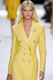 Yellow Peak Lapel Double Breasted Bodycon Mini Work Dress