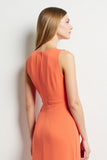 V-Neck Orange Long Work Jumpsuit with Ruffles