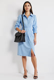 Polo Collar Blue Long Sleeves Midi Work Dress with Slit
