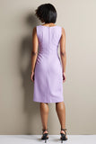Purple Ruched Sheath Midi Work Dress with Belt