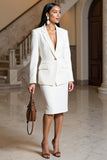 White Notched Lapel Two-piece Bodycon Work Dress