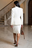 White Notched Lapel Two-piece Bodycon Work Dress