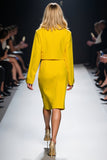 Yellow Notched Lapel Bodycon Two-piece Work Dress with Slit