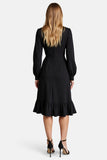 Black Ruffled A Line Work Dress with Long Sleeves