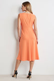 Ruched Boat Neck Orange A Line Midi Work Dress