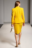 Yellow Bodycon Two-piece Notched Lapel Work Dress with Long Sleeves
