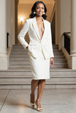 White Notched Lapel 2 Piece Long Sleeves Midi Work Suit