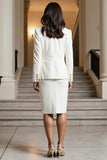 White Notched Lapel 2 Piece Long Sleeves Midi Work Suit