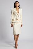 Ivory Bodycon Peaked Lapel 2 Pieces Ruffled Midi Work Dress
