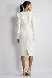 Long Sleeve Bodycon Midi White Work Dress With Slit