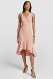 Blush Mermaid V Neck Midi Work Dress with Ruffles
