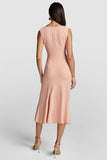 Blush Mermaid V Neck Midi Work Dress with Ruffles