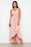 Ruched Blush Spaghetti Straps Sheath High Low Work Dress