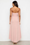Ruched Blush Spaghetti Straps Sheath High Low Work Dress